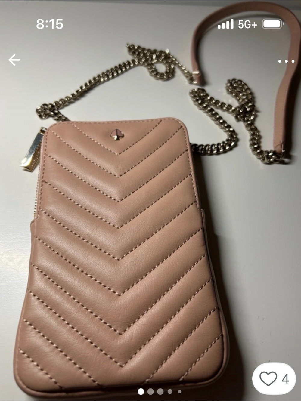 kate spade Blush Quilted Chevron Leather Crossbody Phone Bag with Chain Strap
